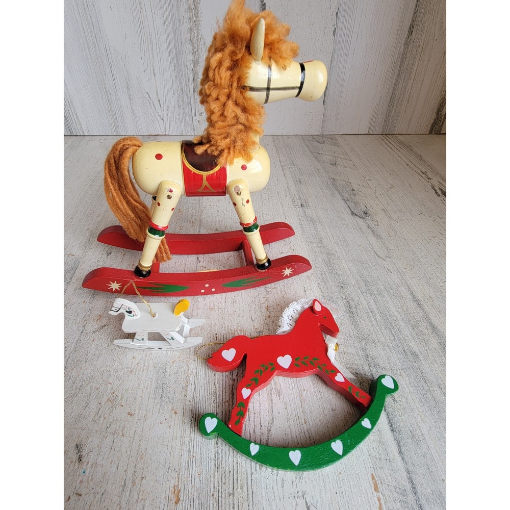 Vintage mini table top rocking horse variety ornament Xmas wooden home set